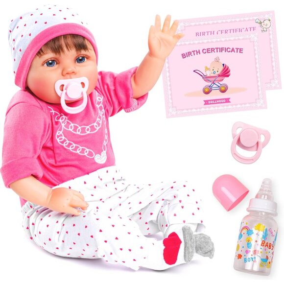 🆕22inch Full Cloth Body With Vinyl Limbs Baby Doll Lila Heart Reborn Baby Girl - Picture 3 of 9